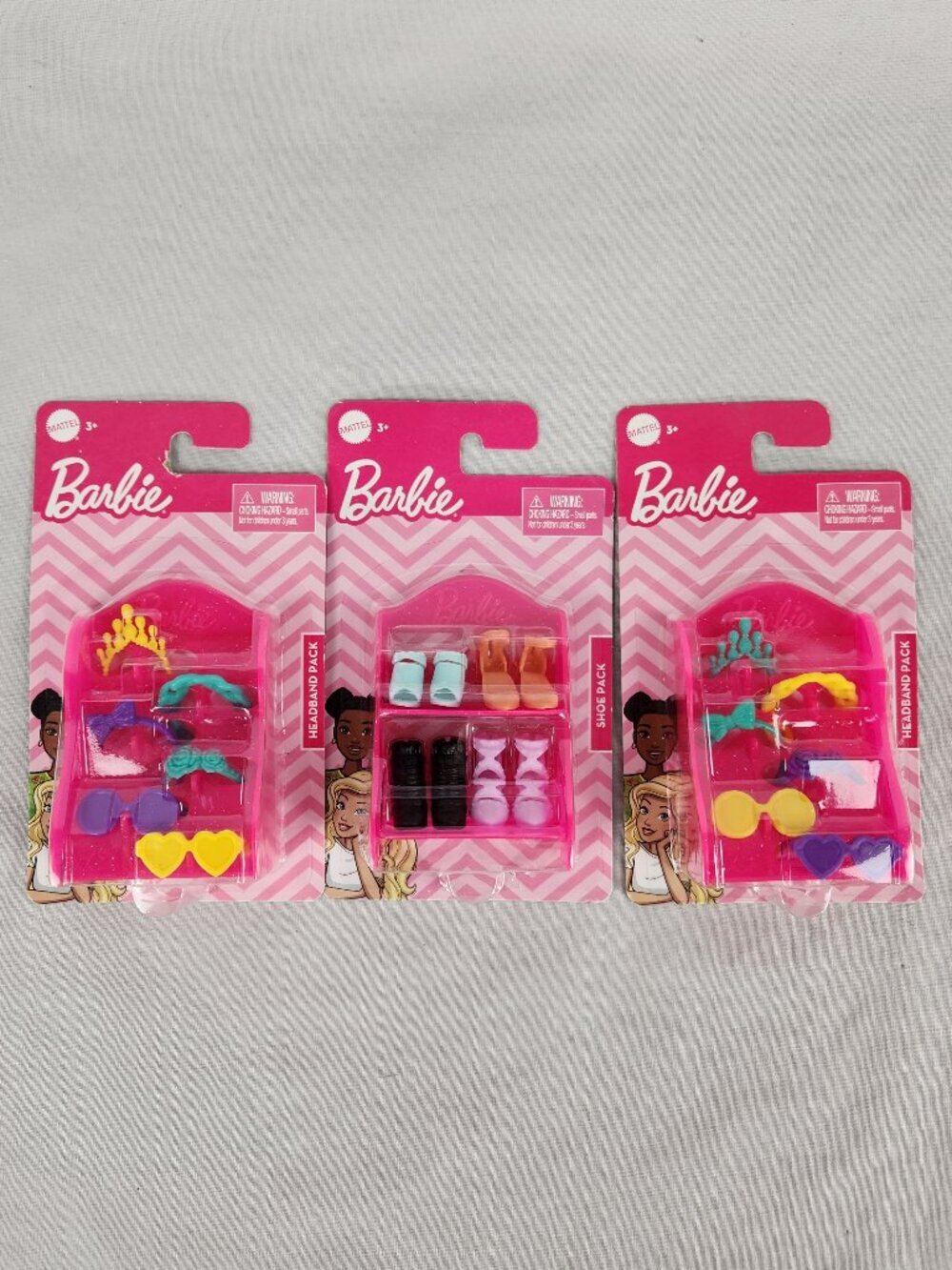 Lot of 3 Barbie Accessories Headbands Shoes New in Packages Doll Play Set